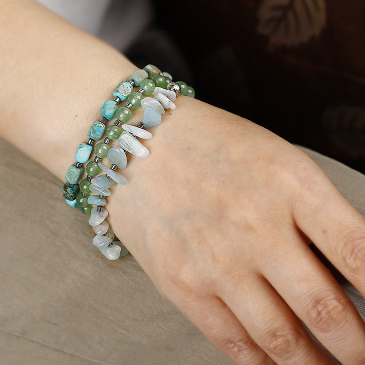 Bracciale Olivenorma in pietra imperiale con perline di avventurina verde e acquamarina