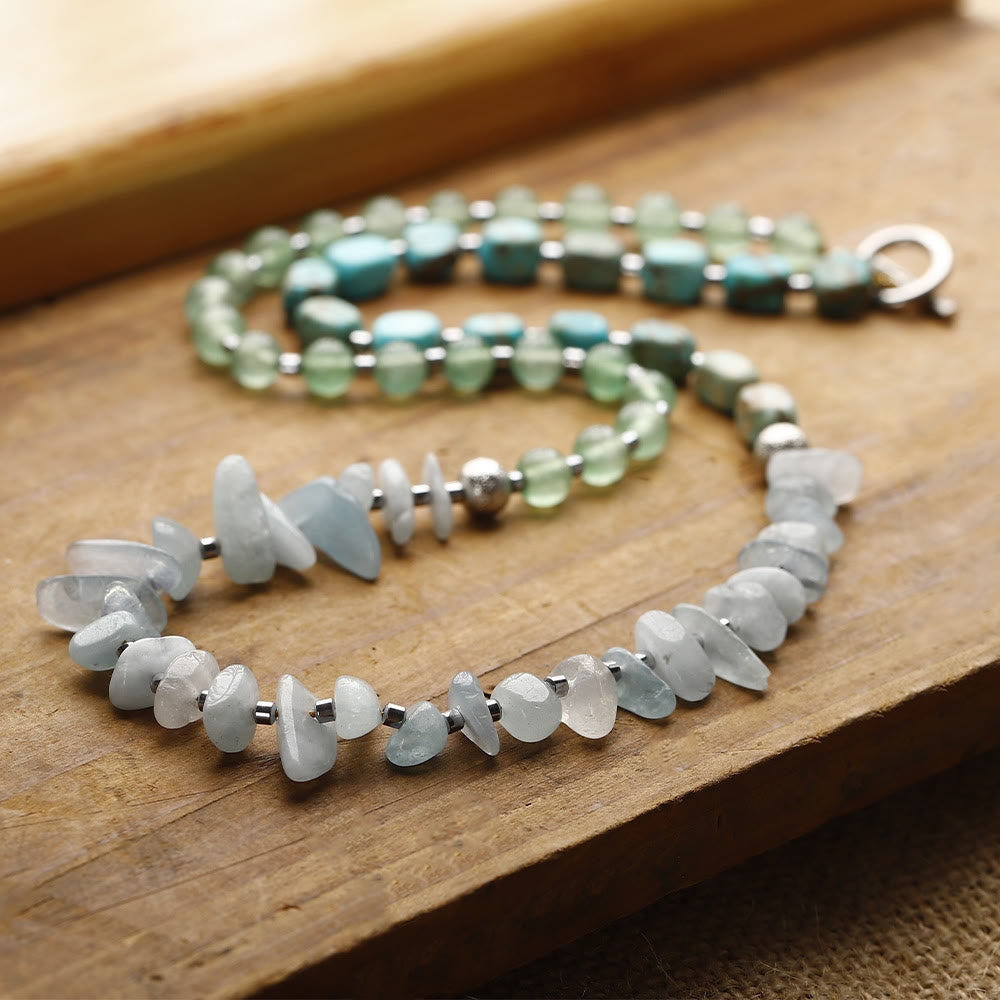 Bracciale Olivenorma in pietra imperiale con perline di avventurina verde e acquamarina