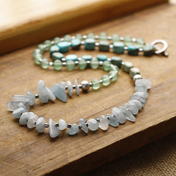 Bracciale Olivenorma in pietra imperiale con perline di avventurina verde e acquamarina
