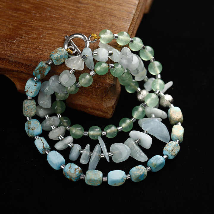 Bracciale Olivenorma in pietra imperiale con perline di avventurina verde e acquamarina