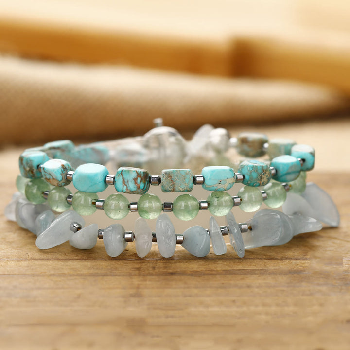 Bracciale Olivenorma in pietra imperiale con perline di avventurina verde e acquamarina