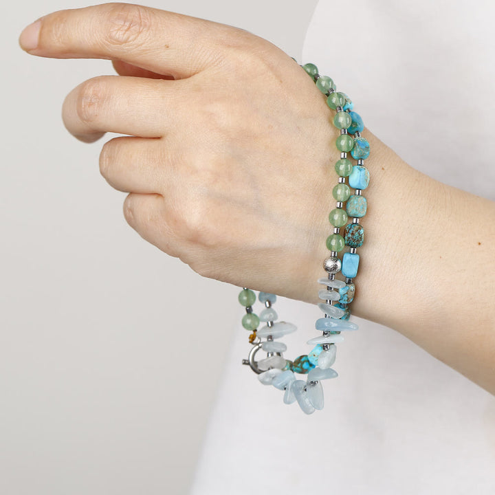 Bracciale Olivenorma in pietra imperiale con perline di avventurina verde e acquamarina