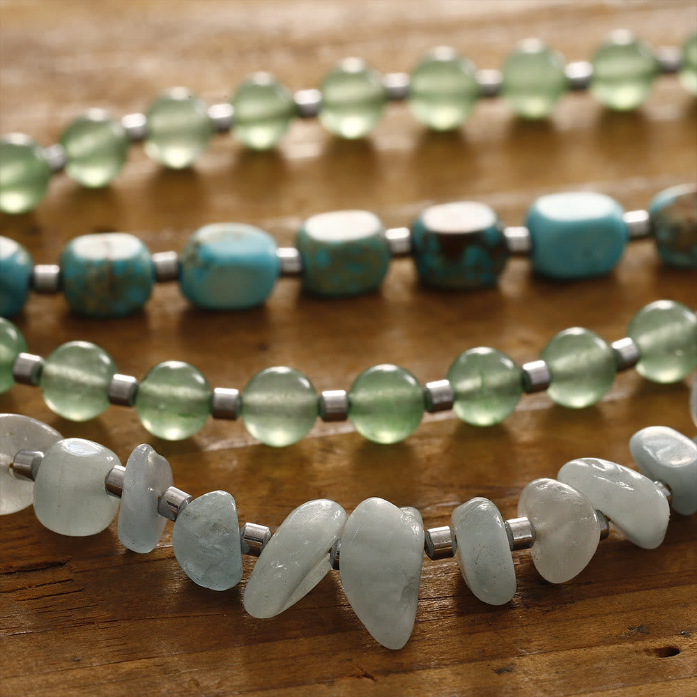 Bracciale Olivenorma in pietra imperiale con perline di avventurina verde e acquamarina