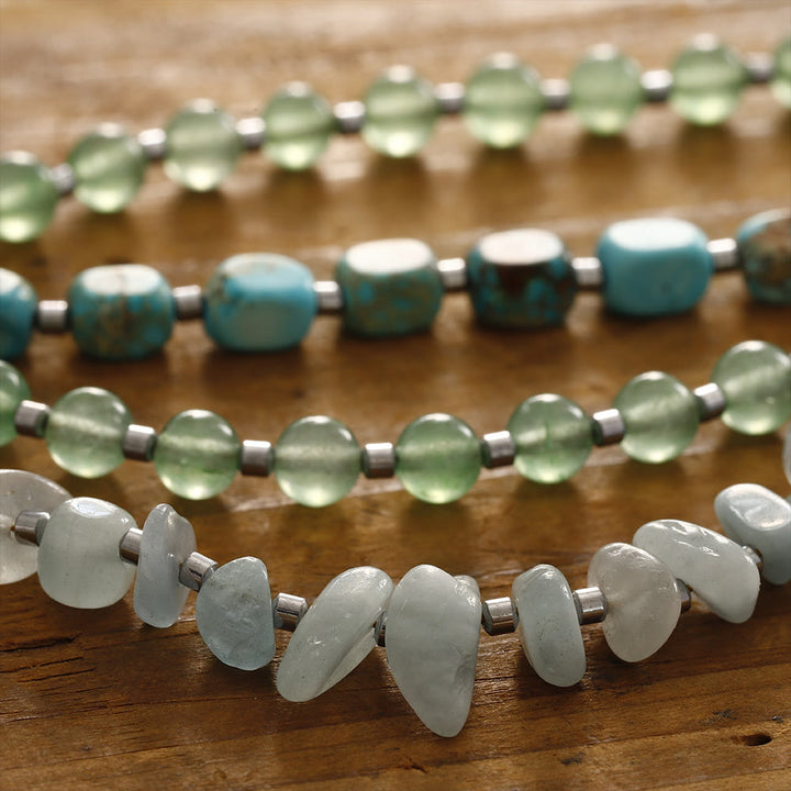 Bracciale Olivenorma in pietra imperiale con perline di avventurina verde e acquamarina