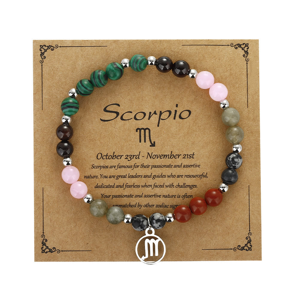 Olivenorma Braccialetto in argento con perline in pietra naturale e zodiaco pandent