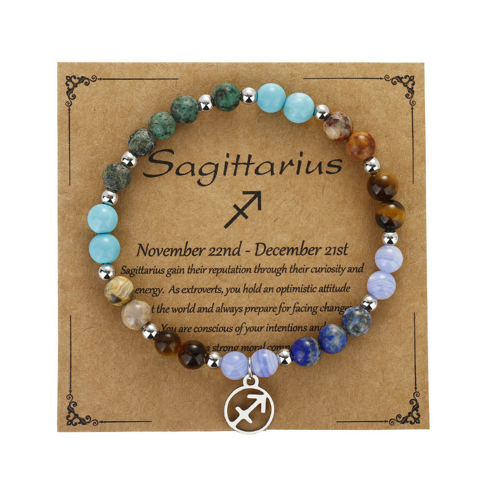Olivenorma Braccialetto in argento con perline in pietra naturale e zodiaco pandent