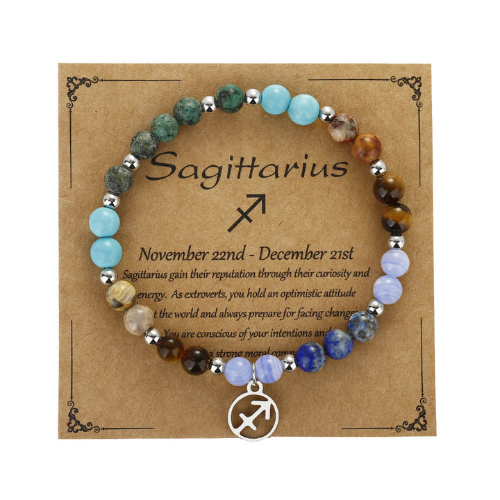 Olivenorma Braccialetto in argento con perline in pietra naturale e zodiaco pandent