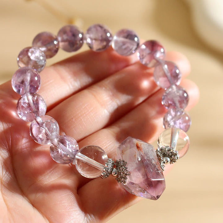 Bracciale Olivenorma con perline di cristallo trasparente di ametista naturale da 12 mm