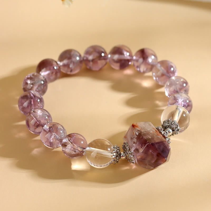 Bracciale Olivenorma con perline di cristallo trasparente di ametista naturale da 12 mm