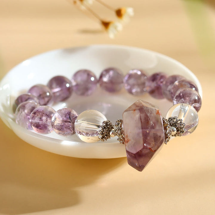 Bracciale Olivenorma con perline di cristallo trasparente di ametista naturale da 12 mm