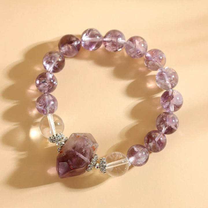 Bracciale Olivenorma con perline di cristallo trasparente di ametista naturale da 12 mm