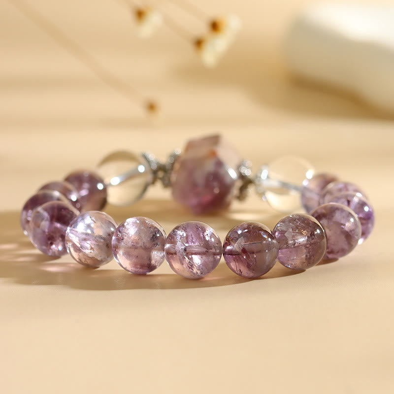 Bracciale Olivenorma con perline di cristallo trasparente di ametista naturale da 12 mm