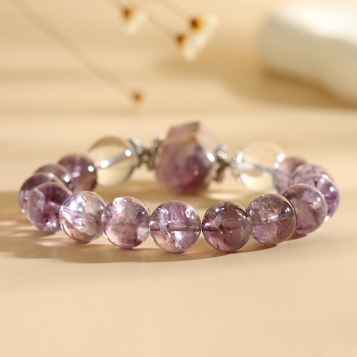 Bracciale Olivenorma con perline di cristallo trasparente di ametista naturale da 12 mm