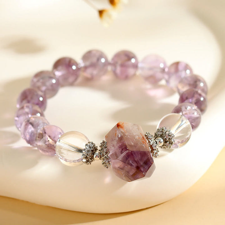 Bracciale Olivenorma con perline di cristallo trasparente di ametista naturale da 12 mm