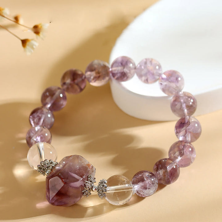 Bracciale Olivenorma con perline di cristallo trasparente di ametista naturale da 12 mm