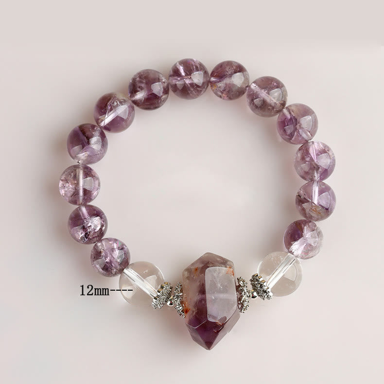 Bracciale Olivenorma con perline di cristallo trasparente di ametista naturale da 12 mm