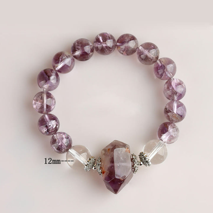 Bracciale Olivenorma con perline di cristallo trasparente di ametista naturale da 12 mm