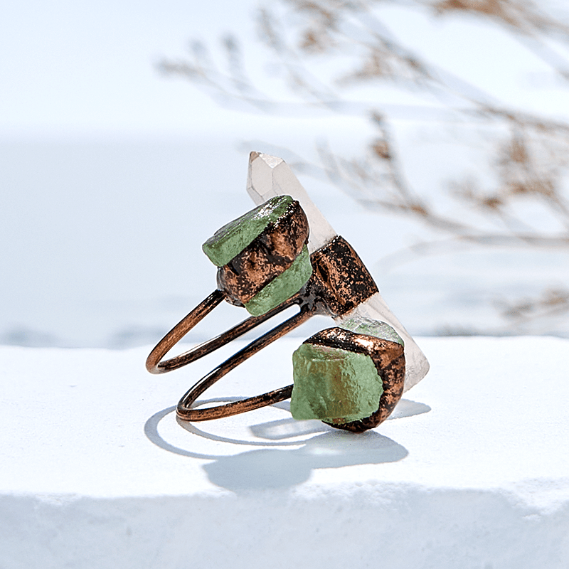 Anello regolabile in quarzo ialino e fluorite verde Olivenorma