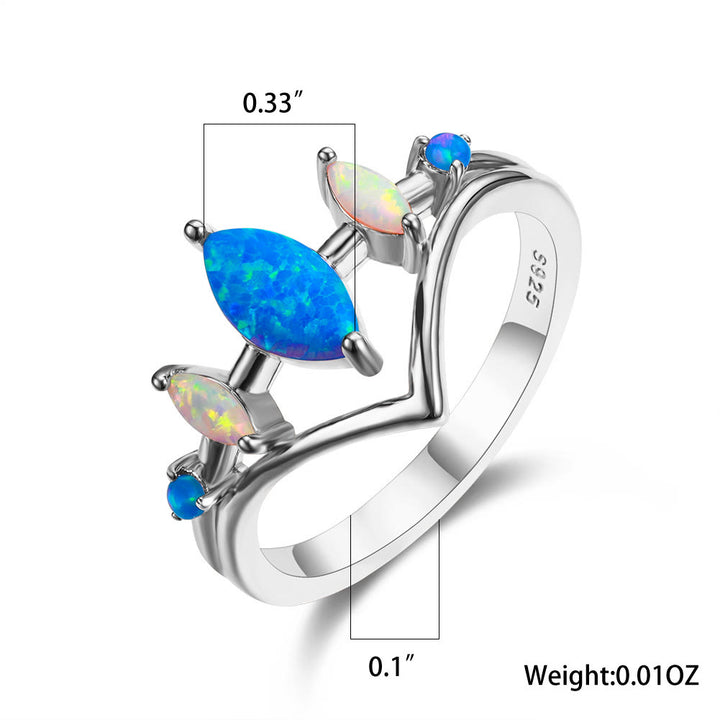 Anello a corona con opale naturale blu e bianco Olivenorma