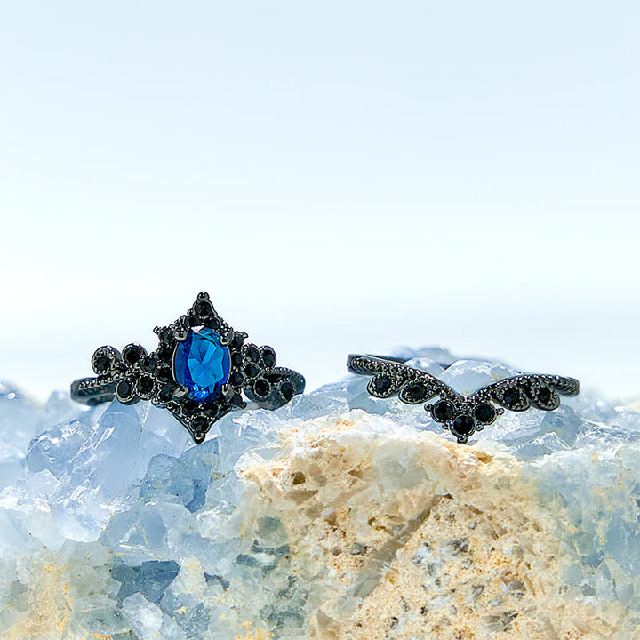 Olivenorma 2 pezzi anello di fidanzamento con zaffiro naturale
