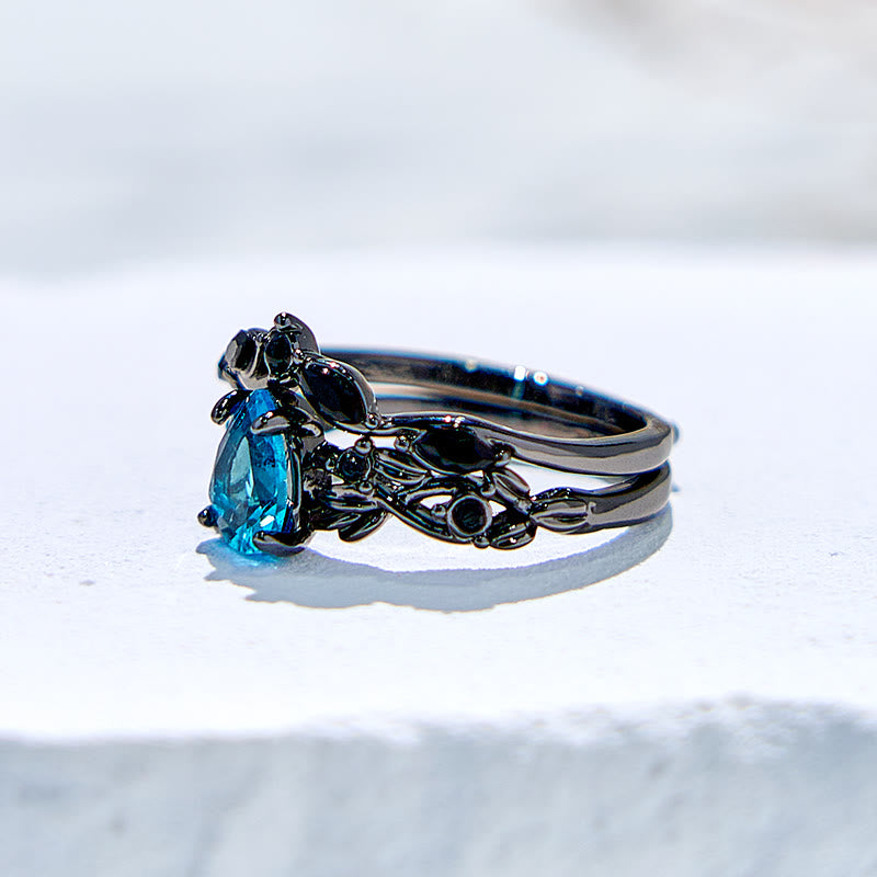 Olivenorma Lucky Stone Anello di fidanzamento con foglia di acquamarina