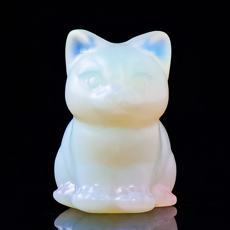 Decorazione in pietra preziosa con gatto portafortuna in resina epossidica di cristallo Olivenorma