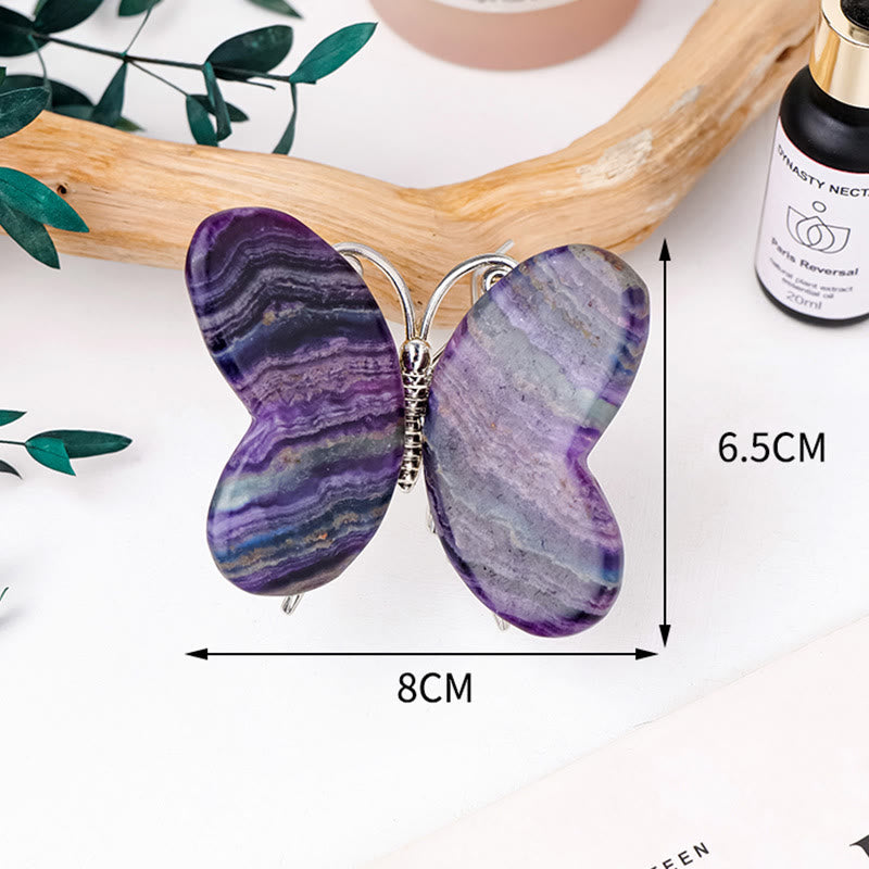 Ornamento di pietra preziosa con libellula e farfalla in fluorite arcobaleno Olivenorma