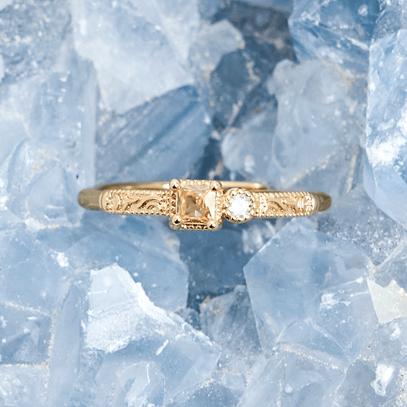 Anello Olivenorma con zircone bianco e citrino taglio quadrato semplice