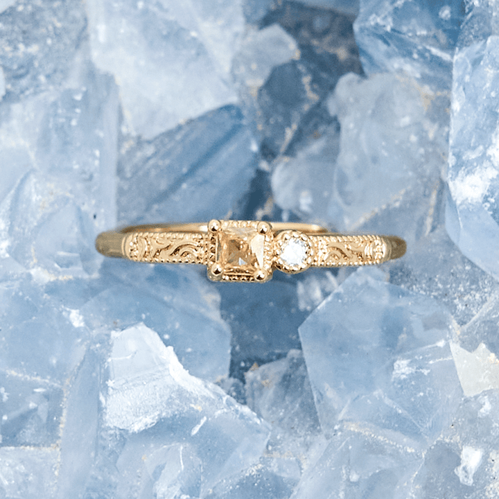 Anello Olivenorma con zircone bianco e citrino taglio quadrato semplice