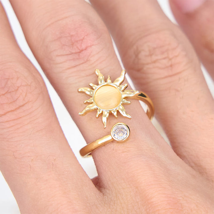 Anello Olivenorma con pietra occhio di gatto e opale rosa Sunburst