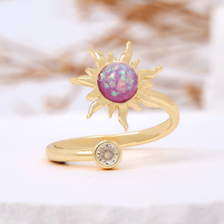 Anello Olivenorma con pietra occhio di gatto e opale rosa Sunburst