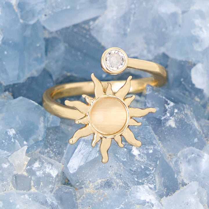 Anello Olivenorma con pietra occhio di gatto e opale rosa Sunburst