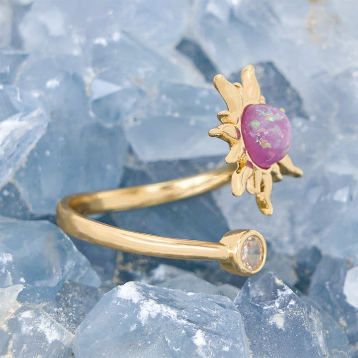 Anello Olivenorma con pietra occhio di gatto e opale rosa Sunburst