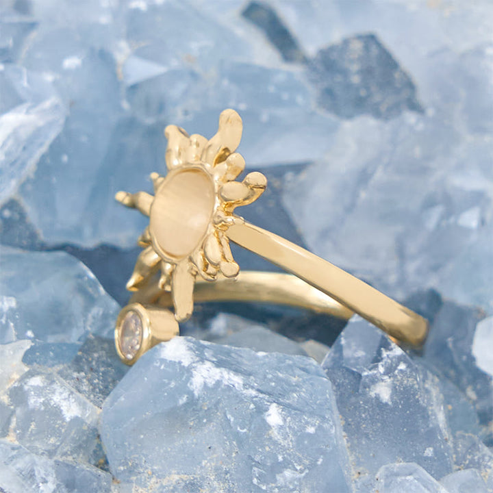 Anello Olivenorma con pietra occhio di gatto e opale rosa Sunburst