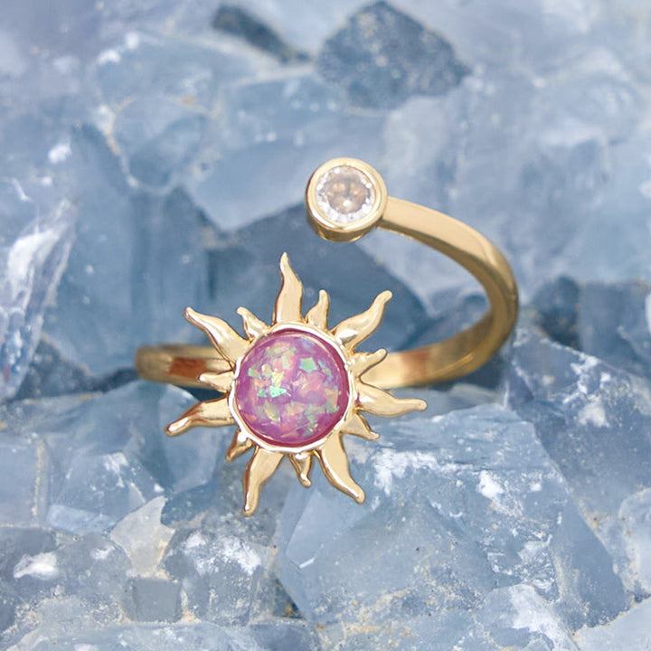 Anello Olivenorma con pietra occhio di gatto e opale rosa Sunburst