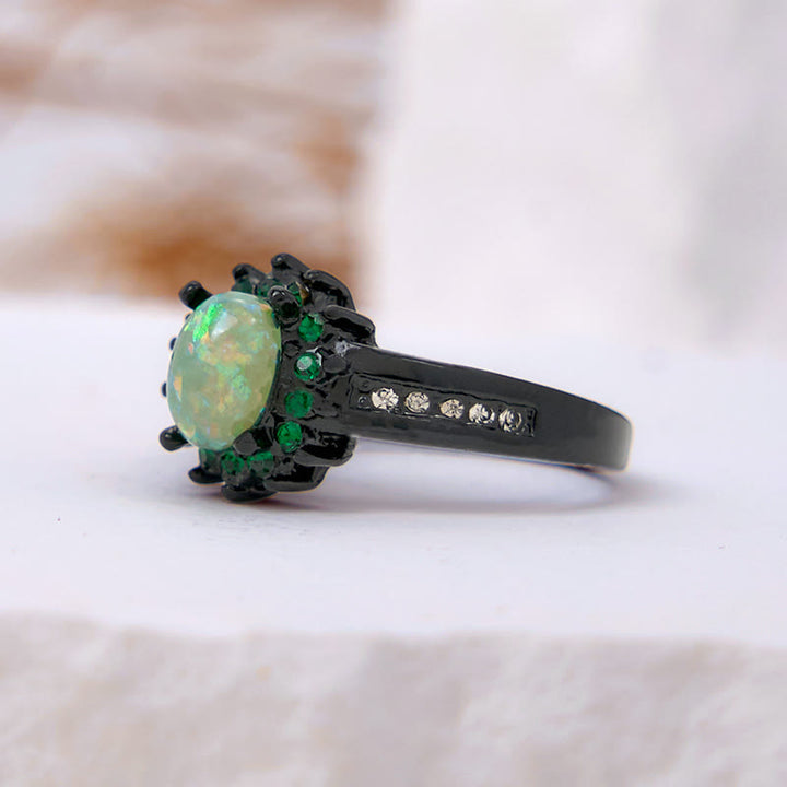 Anello girasole con zircone bianco e opale ovale Olivenorma