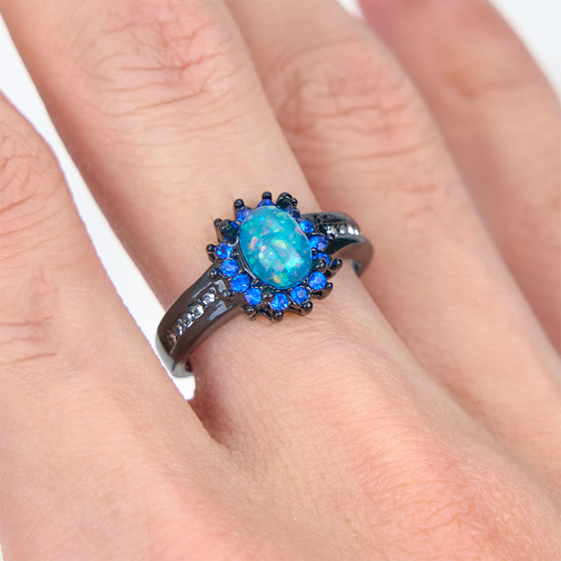 Anello girasole con zircone bianco e opale ovale Olivenorma