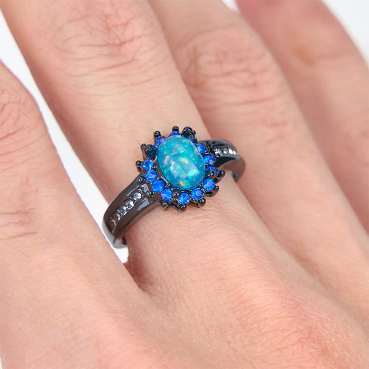 Anello girasole con zircone bianco e opale ovale Olivenorma