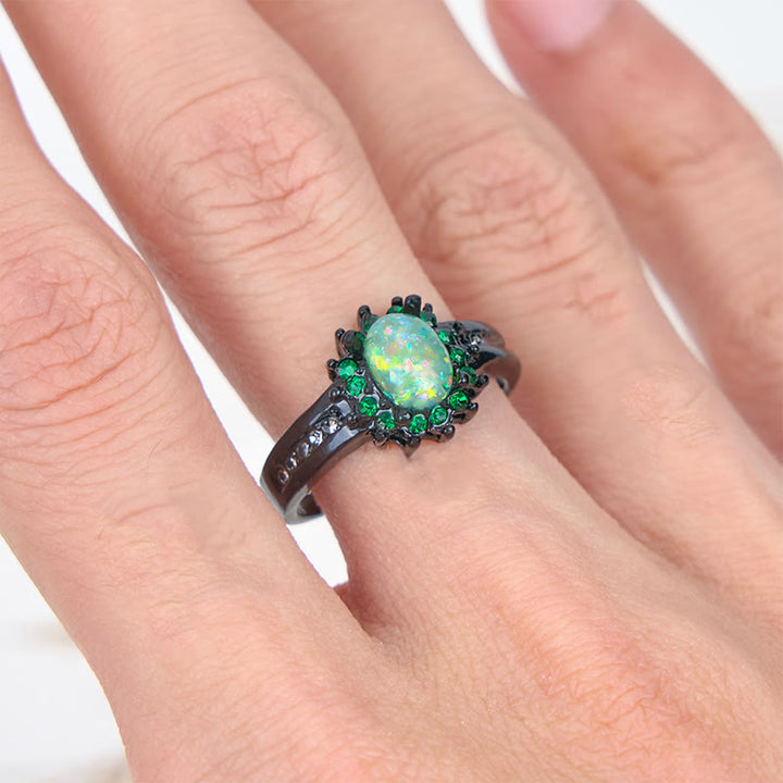 Anello girasole con zircone bianco e opale ovale Olivenorma