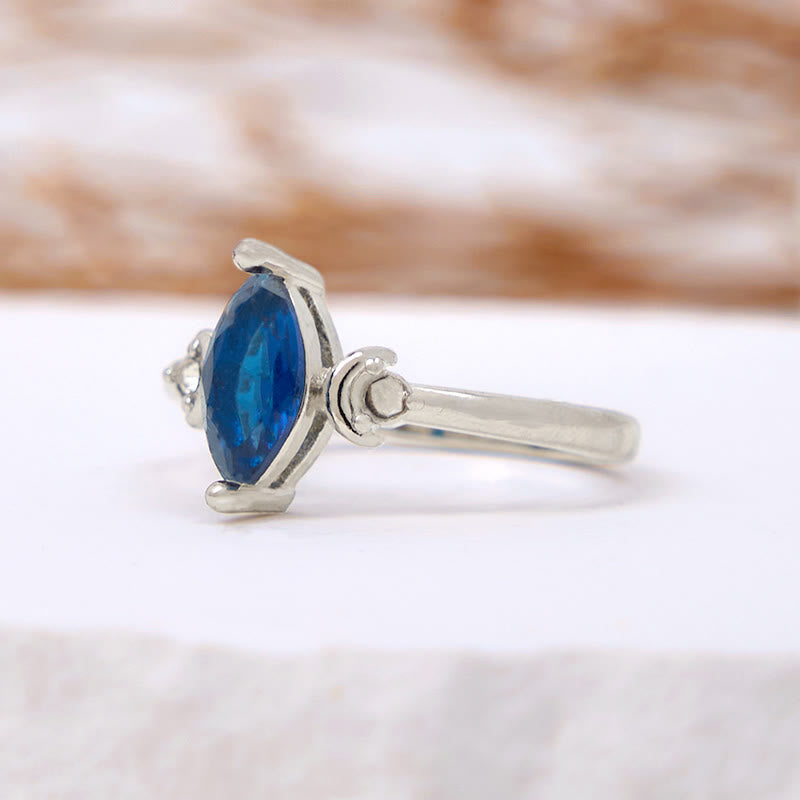 Anello Olivenorma Marquise Cut Topazio Blu Zircone Bianco