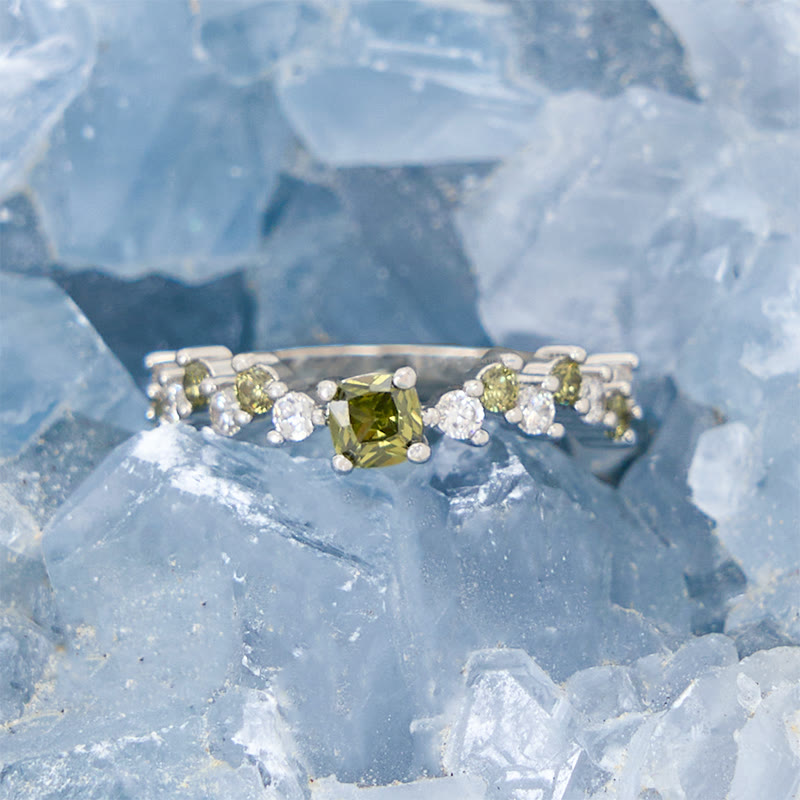 Anello Olivenorma Square Peridot Zircone Bianco