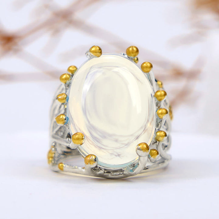 Olivenorma Anello ovale grande a forma di ramo di opalite