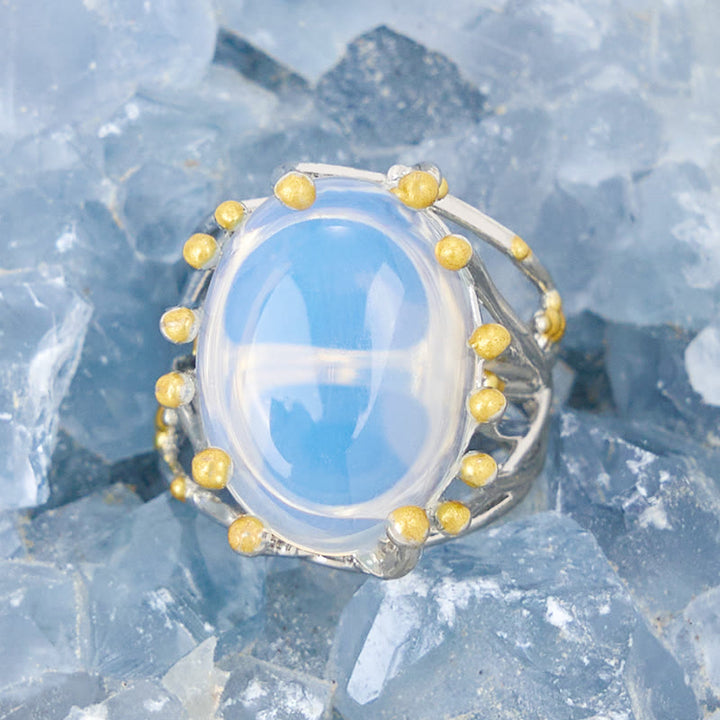 Olivenorma Anello ovale grande a forma di ramo di opalite