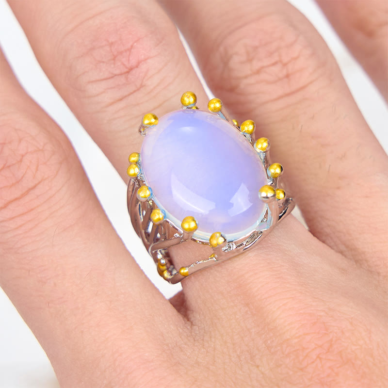 Olivenorma Anello ovale grande a forma di ramo di opalite