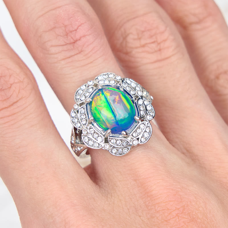 Anello Olivenorma Color Opalite Zircone Bianco Fiore