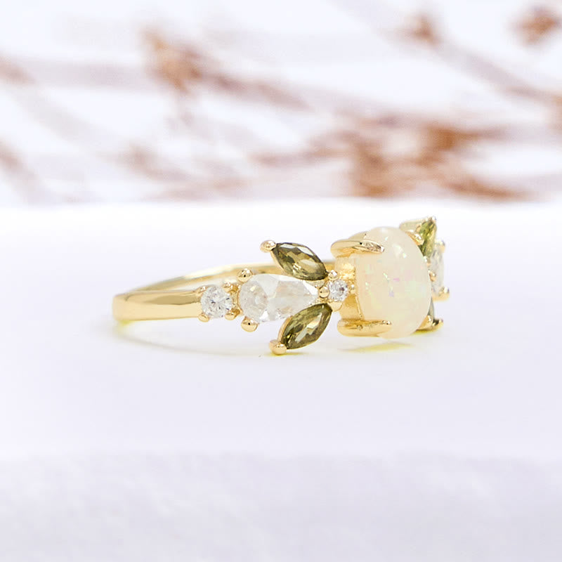 Anello Olivenorma Delicato Opale Foglia Peridoto Zircone