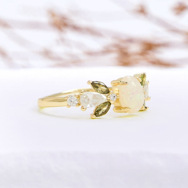 Anello Olivenorma Delicato Opale Foglia Peridoto Zircone