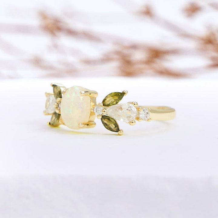 Anello Olivenorma Delicato Opale Foglia Peridoto Zircone