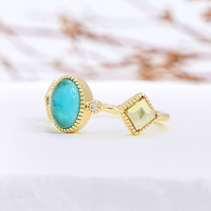 Anello Olivenorma Vintage Ovale Acquamarina Quadrato Citrino