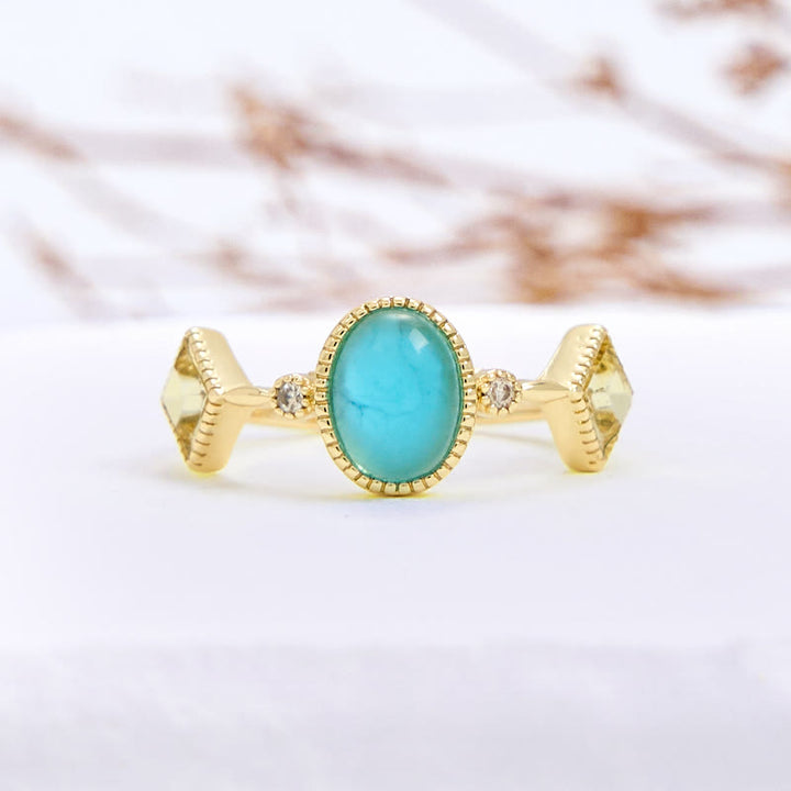 Anello Olivenorma Vintage Ovale Acquamarina Quadrato Citrino